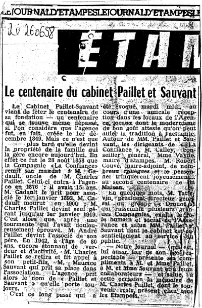 Article centenaire du cabinet Paillet et Sauvant